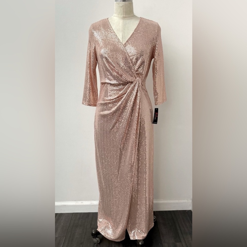 NWT JM Studio Rose Gold Knit Sequins Maxi Gown